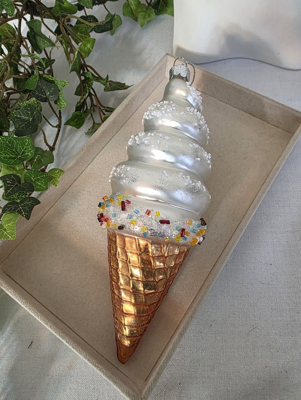 Glass Soft Serve Ice Cream Cone Christmas Ornament Glitter Sprinkles